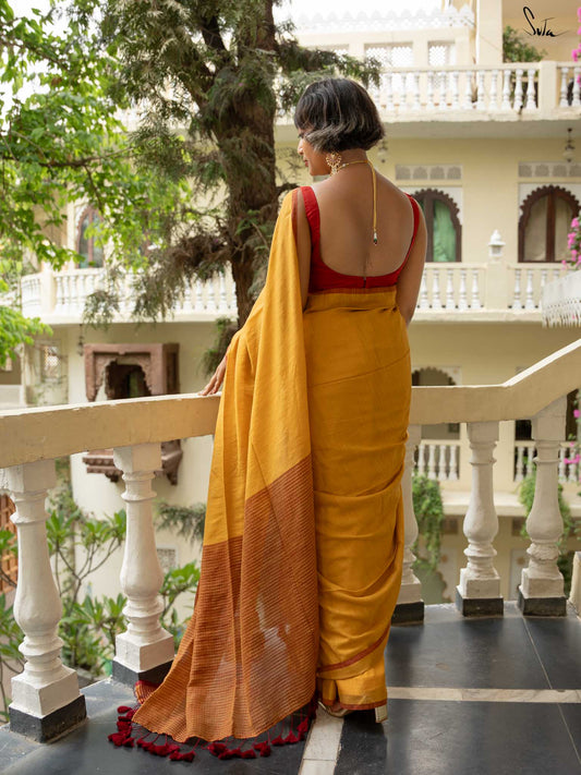 Manjal Oli – Mustard Slub Cotton Saree