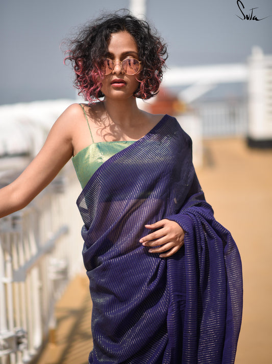 Indraneelam - purple handloom mul cotton saree,