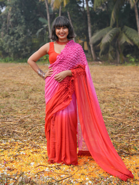 Sindhoora Roja – Red & Pink Ombre Mul Modal Saree