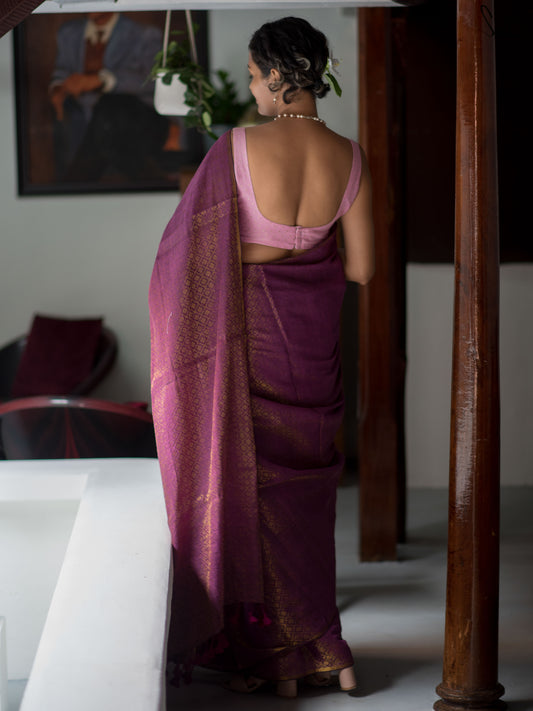 Oviya Violet – Purple Cotton Zari Saree