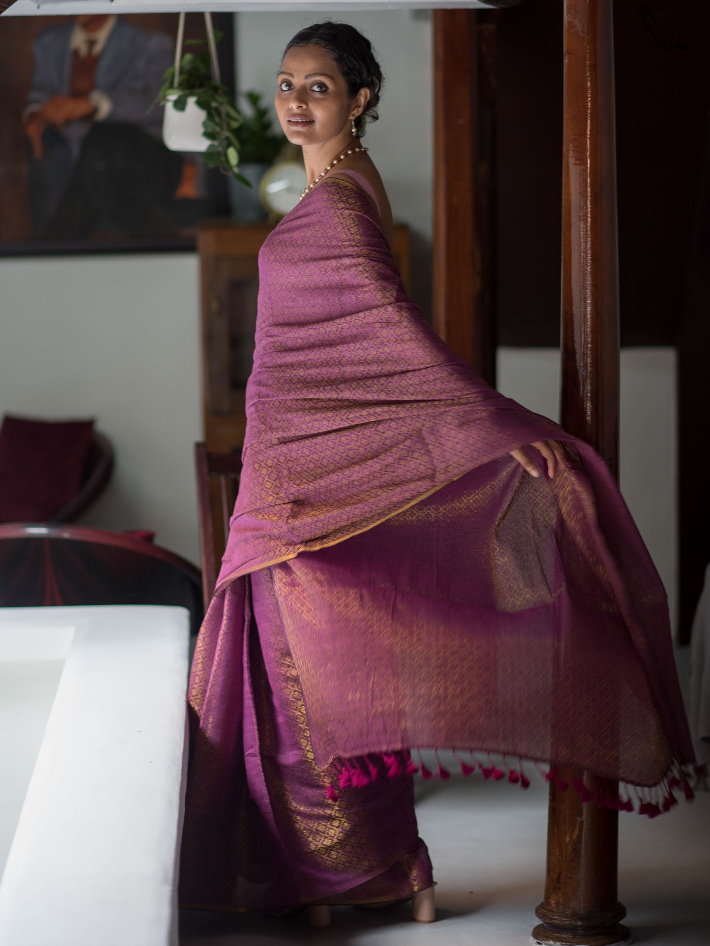 Oviya Violet – Purple Cotton Zari Saree