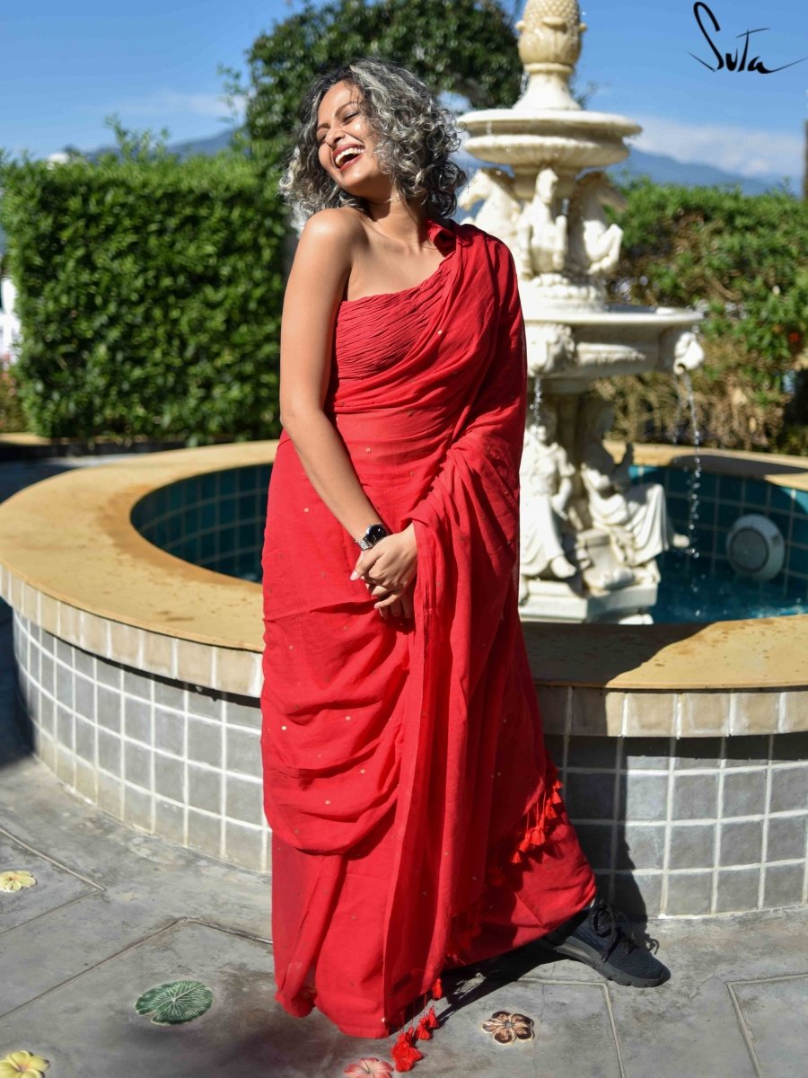 Semmozhi – Red Mul Cotton Saree