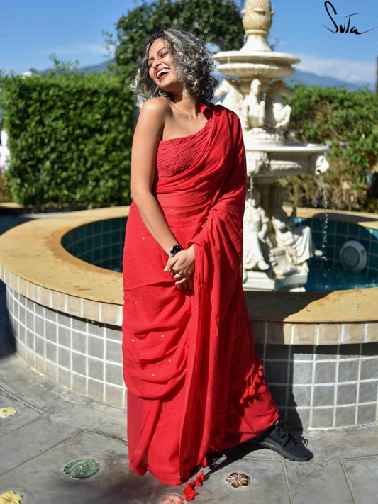 Semmozhi – Red Mul Cotton Saree