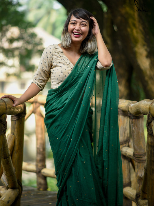 Maragatha Mayil – Green Mul Cotton Saree