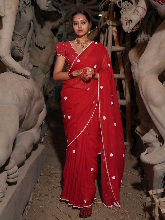 Sem Malar – Red Mul Cotton Saree