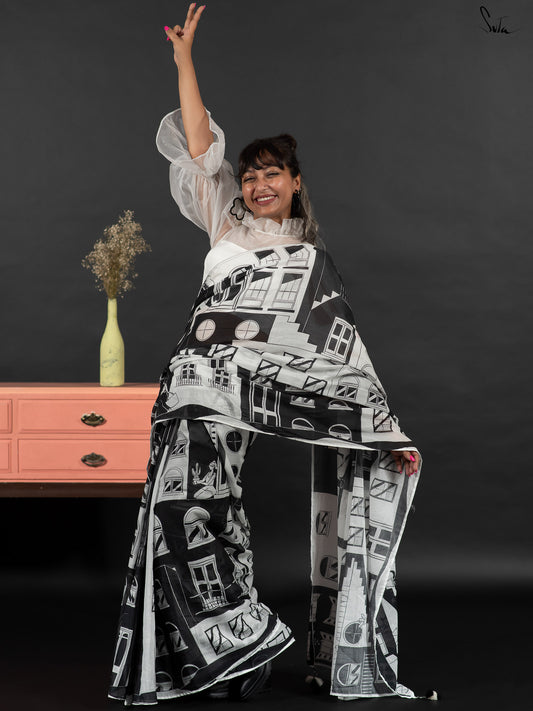 Karuppu Vennilaa – Black & White Mul Cotton Saree