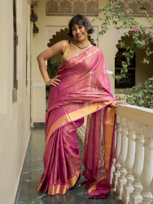 Pavazham Pattu – Pink Tissue Cotton Saree