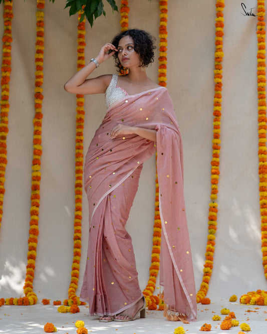 Muthu Roja – Light Pink Mul Cotton Saree